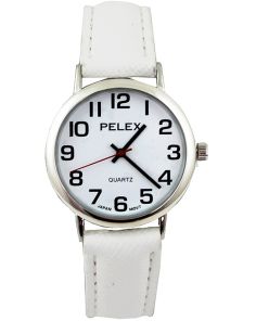 Wholesale Pelex Unisex Classic Round Dial Leather Strap Watch - White/Sliver 