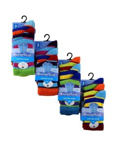 Boy's Striped Design Cotton Lycra Socks (3 Pair Pack) - Asst (6-8)