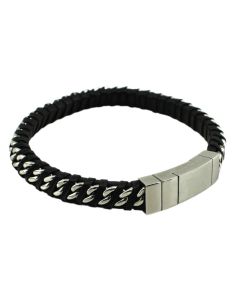 Tribal Steel Curb Leather Bracelet  
