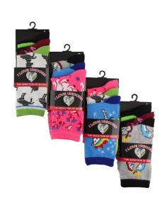 Wholesale Children's 'I Love Unicorn' Design Socks - (3 Pair Pack) - Asst. (Size 9-12)