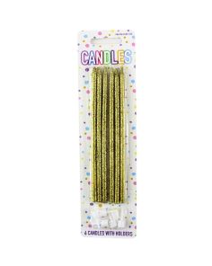 6-Pack Glitter Gold Tall Party Candles with Holders (14cm)