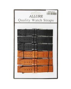 Allure Premium Leather Croc Stitched Watch Straps - Tan/Black - 22mm