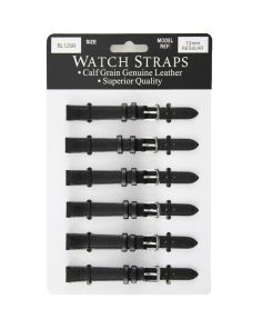 Calf Grain Black Leather Regular Watch Straps - Silver Buckles - 12mm