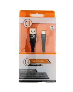 Wholesale C3 2m Data Charging USB Type C Braided Cable - Black