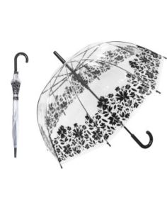 Wholesale Mono Floral Print Bordered Auto Wind Resistant Dome Umbrella With Crook Handle