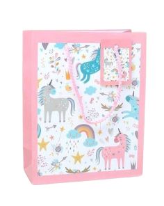 Wholesale Unicorn Print Gift Bag With Tag - 23x18x8cm