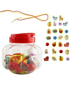 Wooden Lacing Beads, Fruit & Animal Educational Toy/Puzzle In Jar 